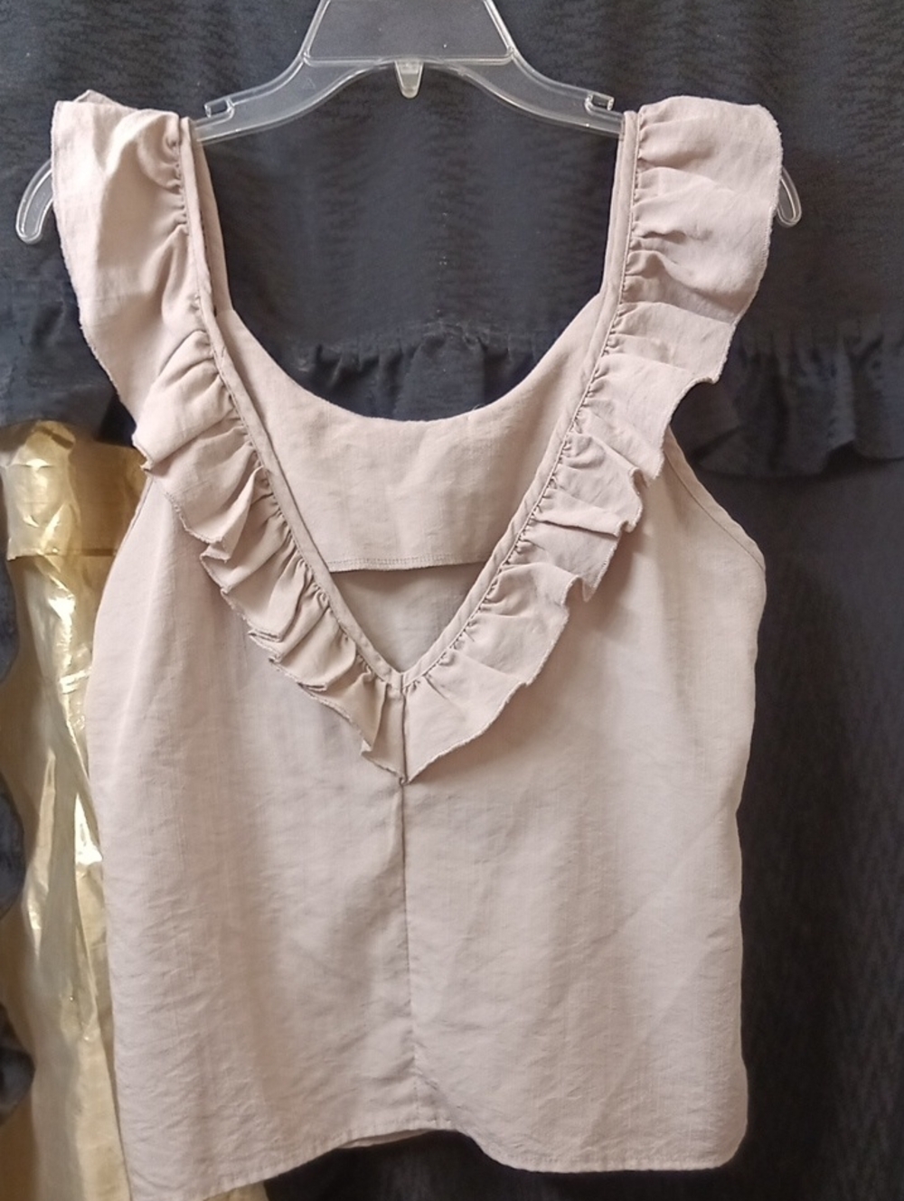 SHEIN Ruffled V-Neck Sleeveless Top - Light Beige| Size L